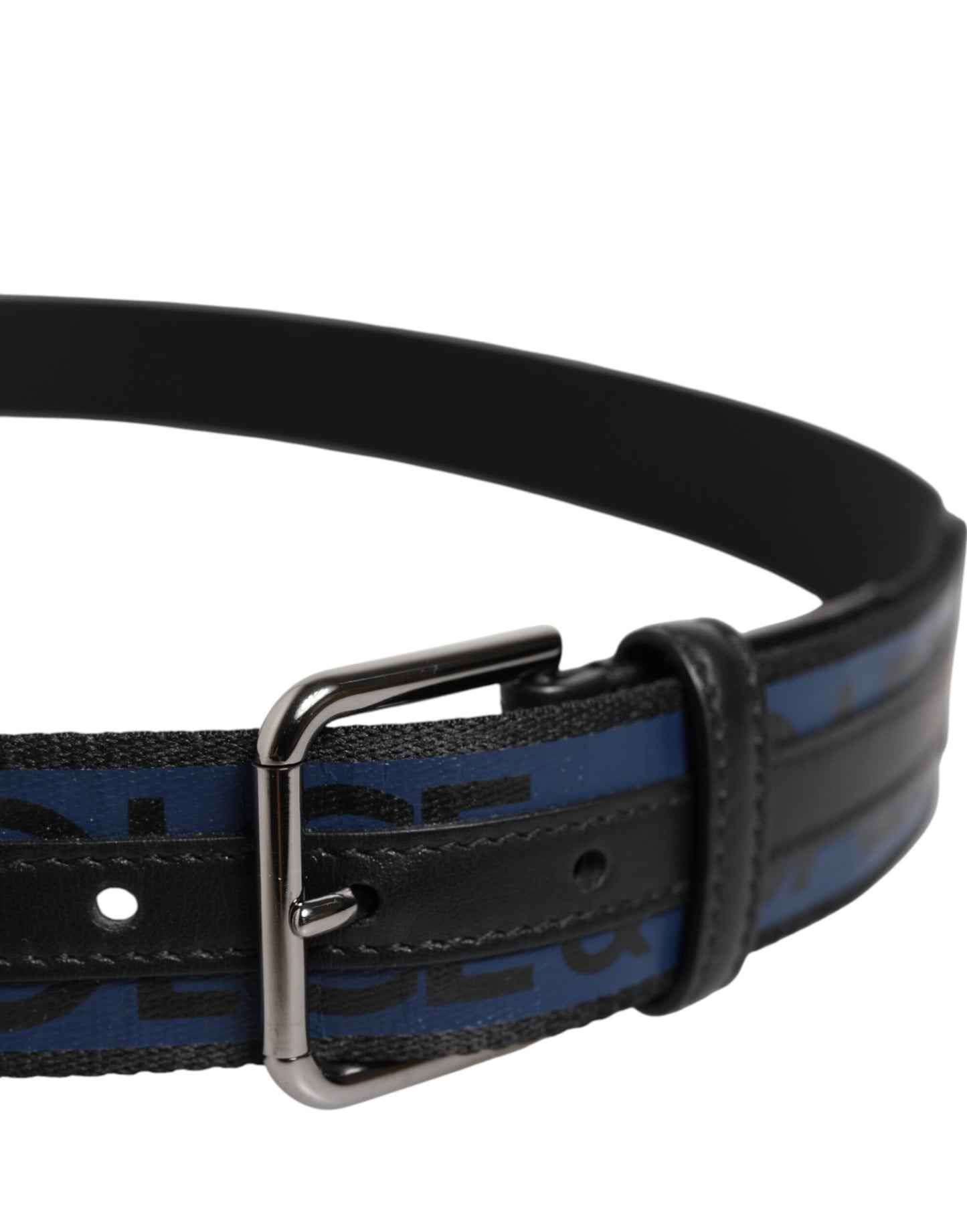 Dolce & Gabbana Blue Black Polyester Metal Buckle Belt