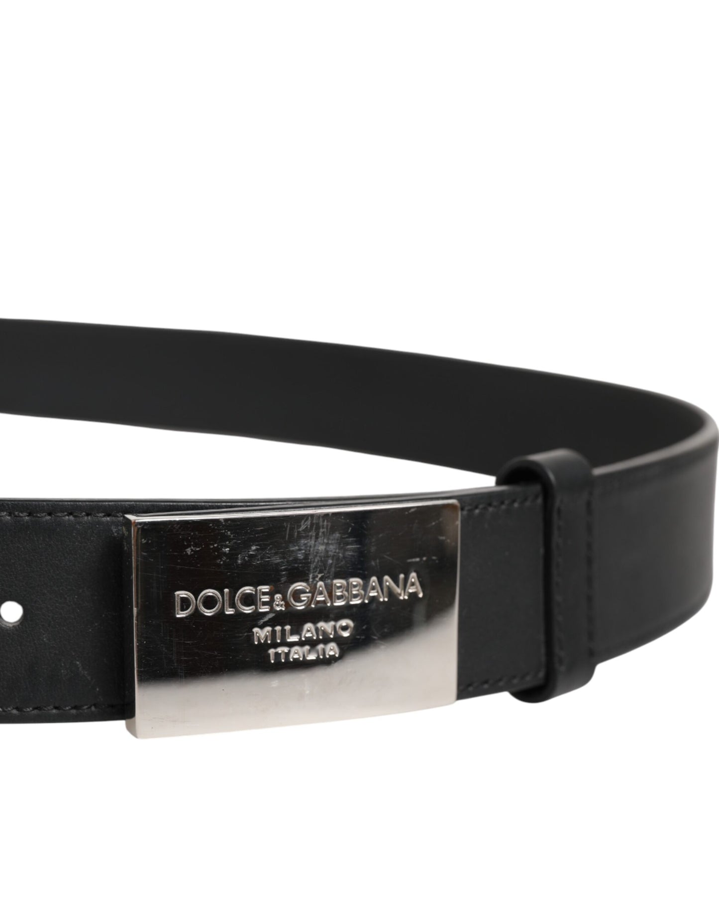 Dolce & Gabbana Black Leather Classic Metal Logo Buckle Belt