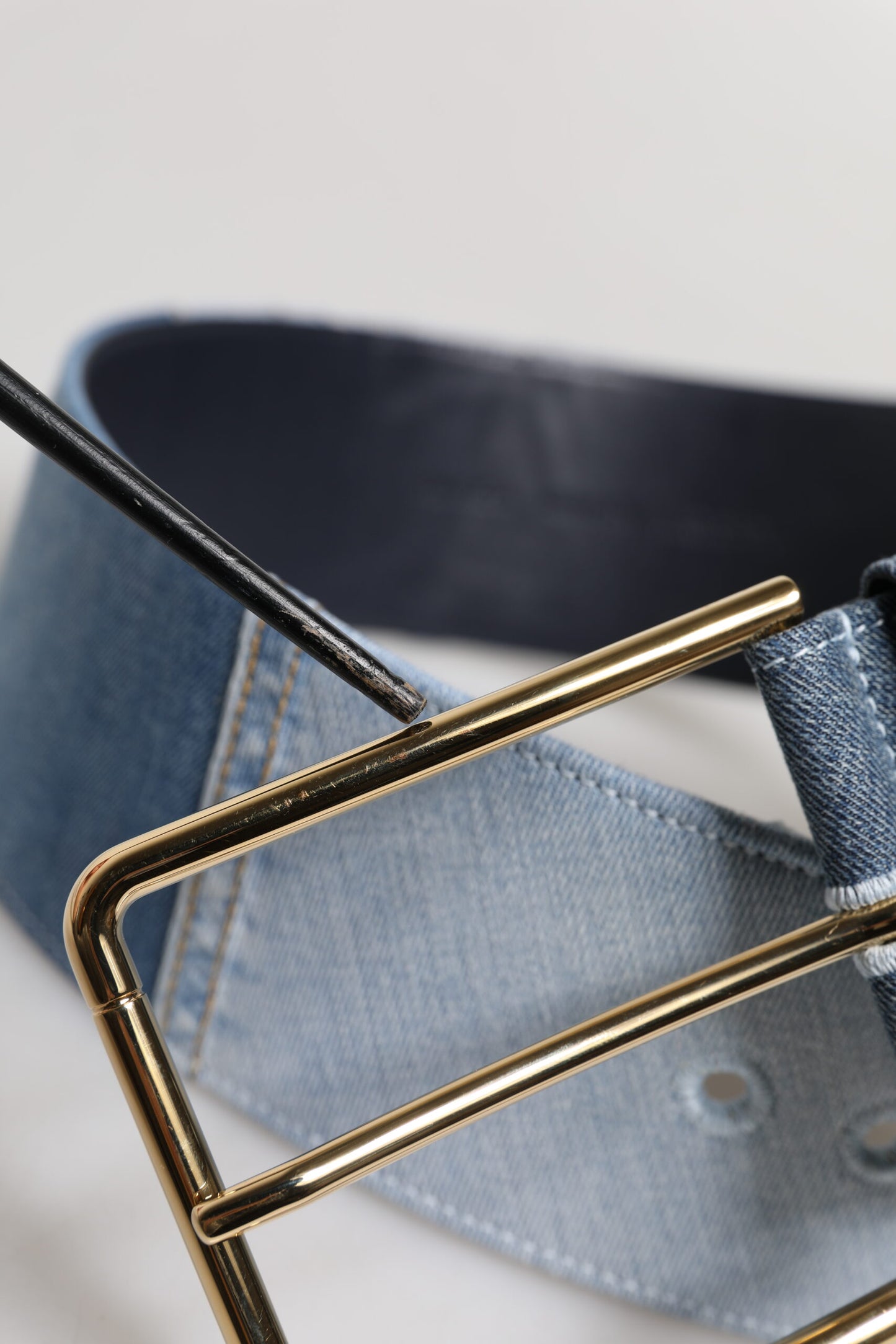 Dolce & Gabbana Two Tone Blue Denim Gold Metal Buckle Belt