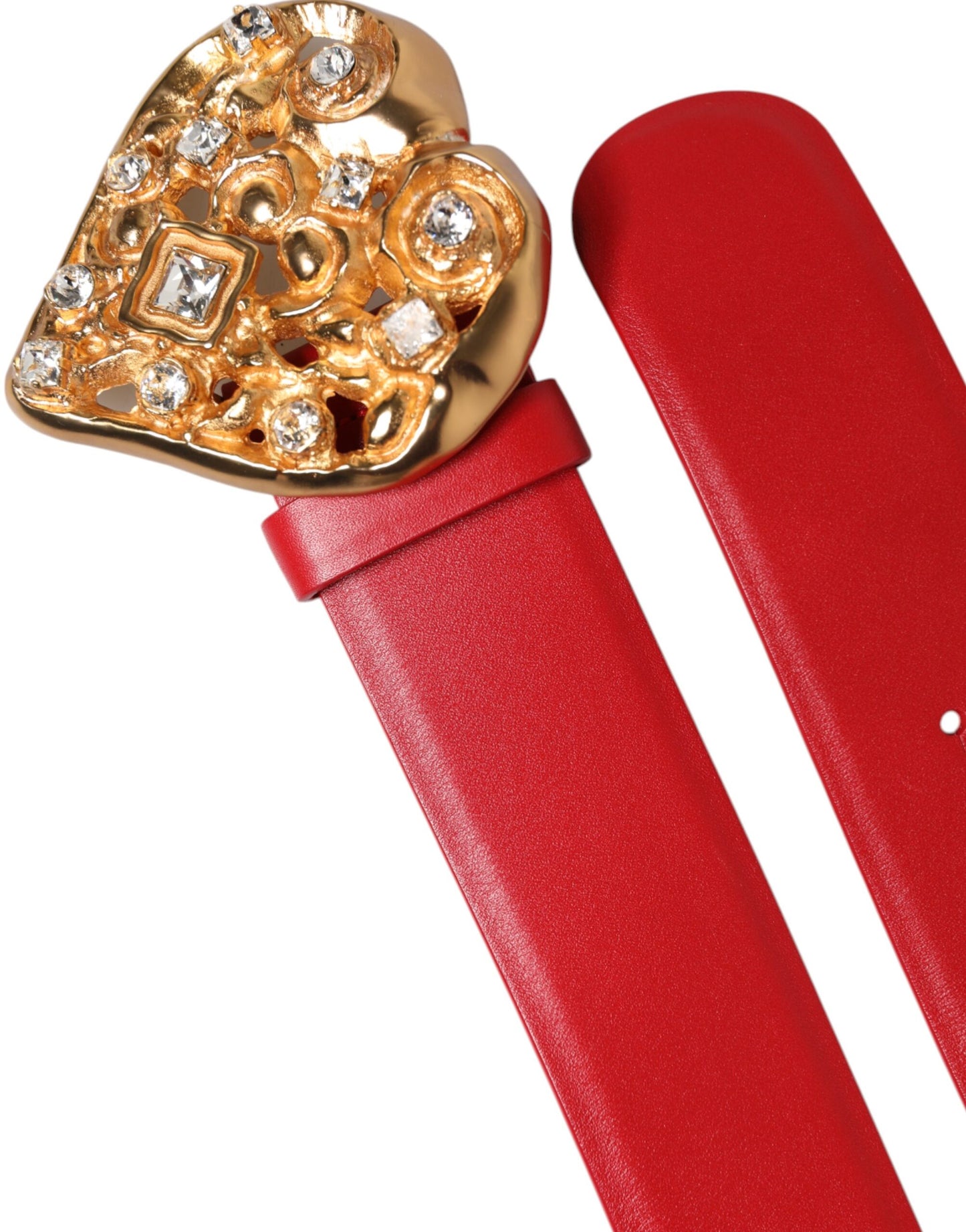 Dolce & Gabbana Red Calf Leather Embellished Metal Buckle Belt