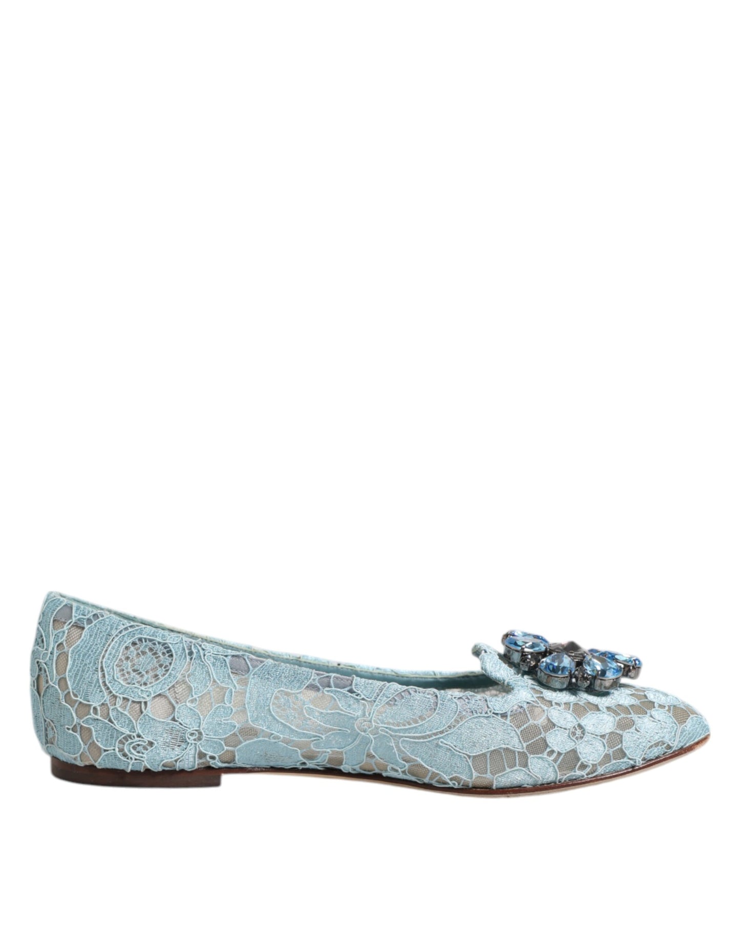 Dolce & Gabbana Blue Lace Crystal Ballet Flats Loafers Shoes