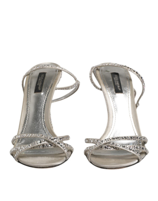 Dolce & Gabbana Silver Strass Ankle Strap KEIRA Sandals Shoes