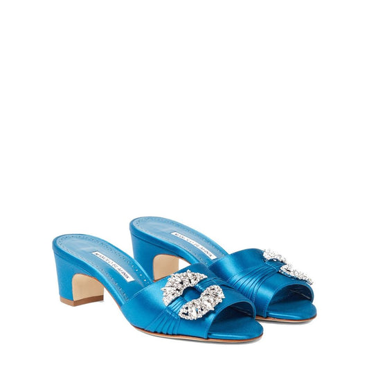 Manolo Blahnik Blue Silk Mules