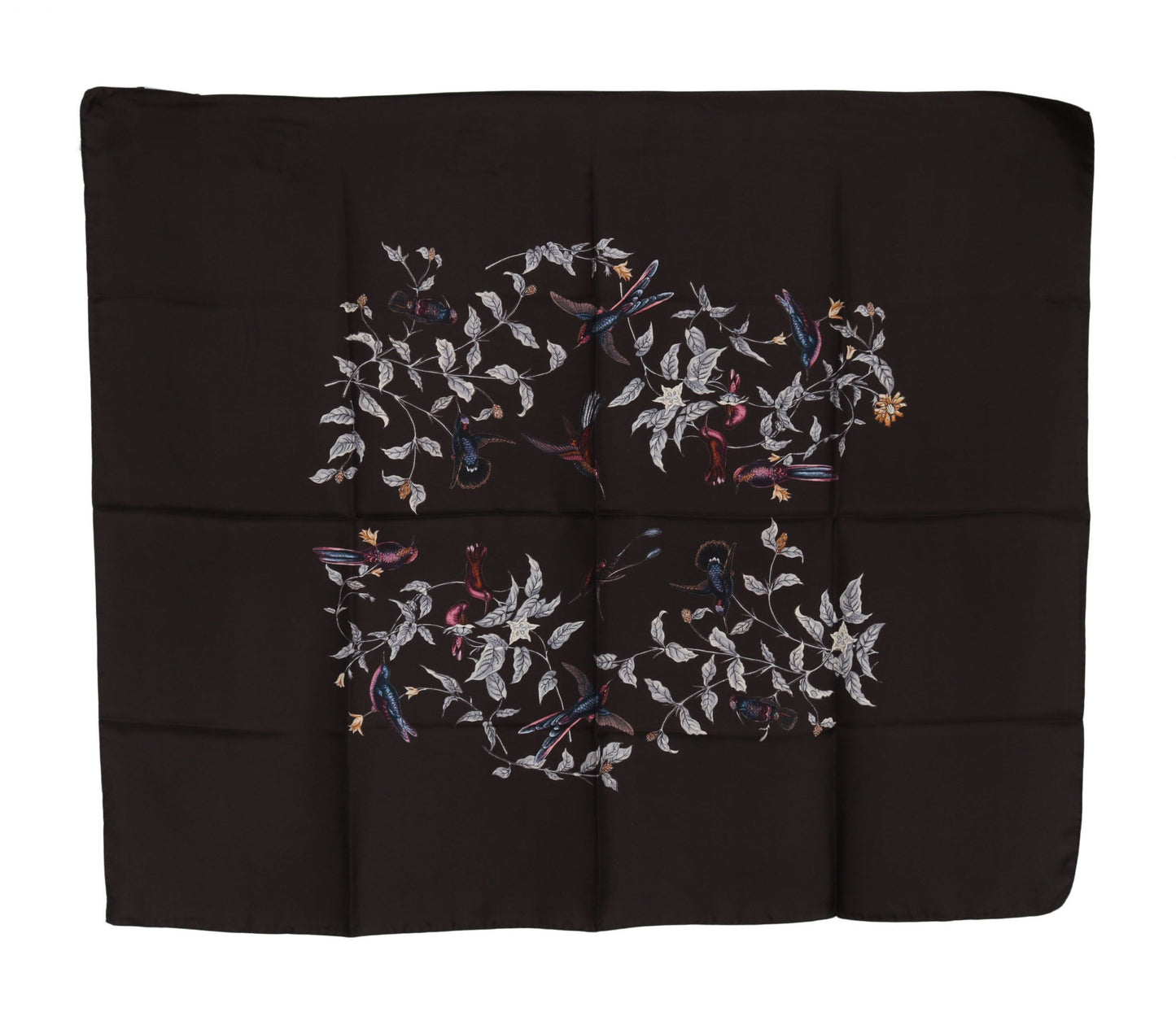 Dolce & Gabbana Brown 100% Silk Bird Print Wrap 80cm X 102cm RRP Scarf
