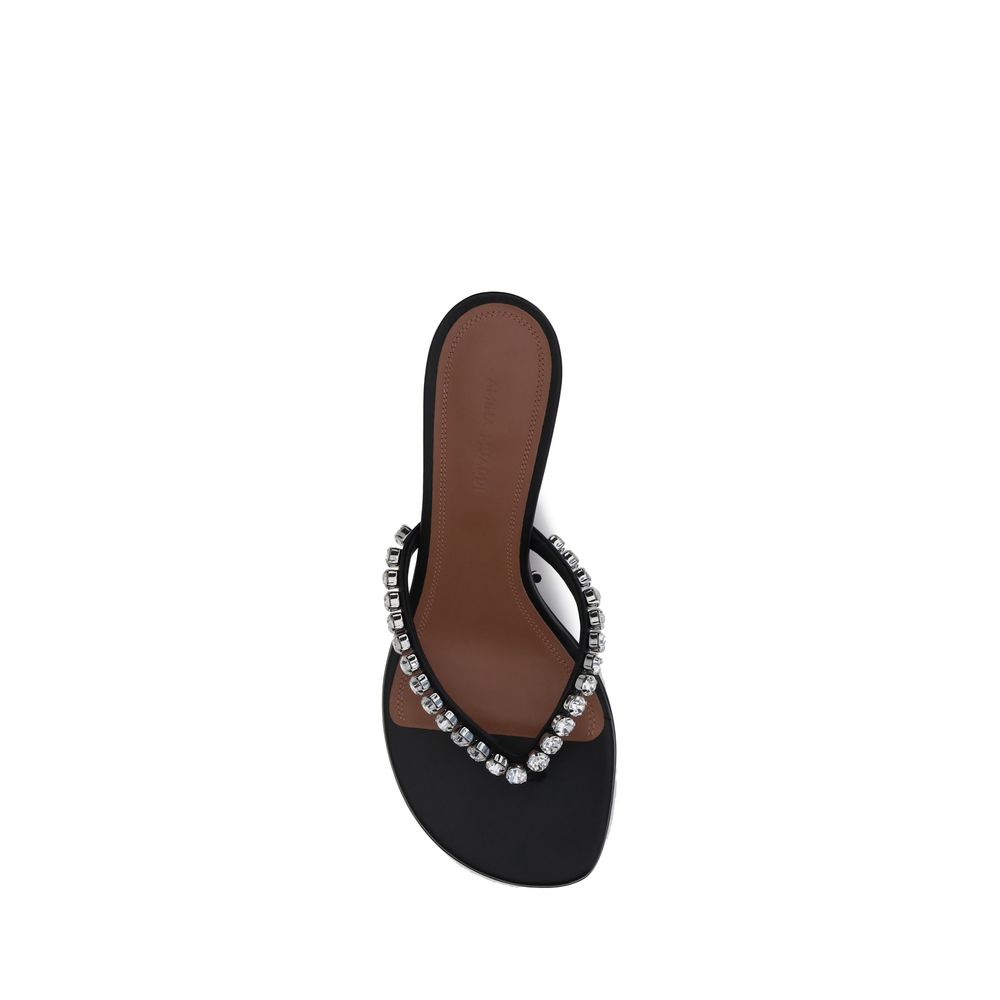 Amina Muaddi Black Calf Leather Bos Taurus Flip-Flop Sandals