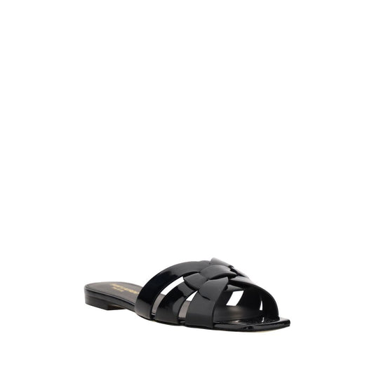 Saint Laurent Black Calf Leather Bos Taurus Flat Sandals