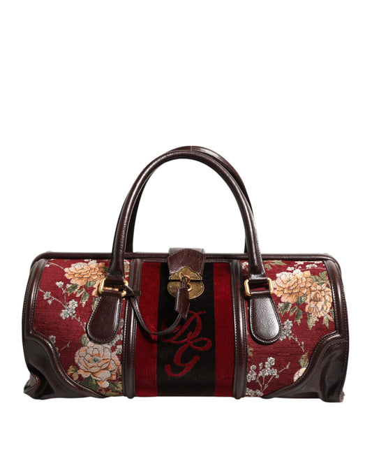 Dolce & Gabbana Multicolor Leather Jacquard Velvet Travel Duffle Bag