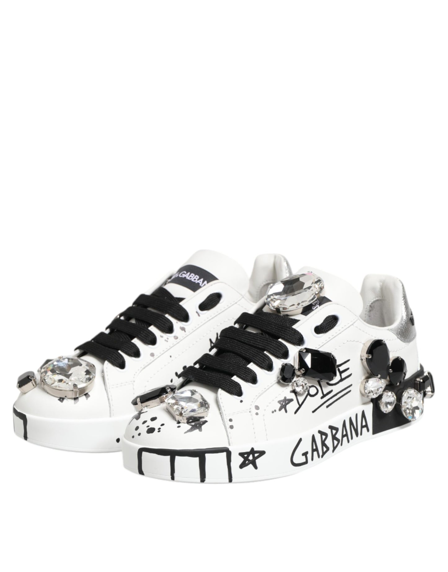 Dolce & Gabbana White Portofino Crystal Sneakers  Shoes