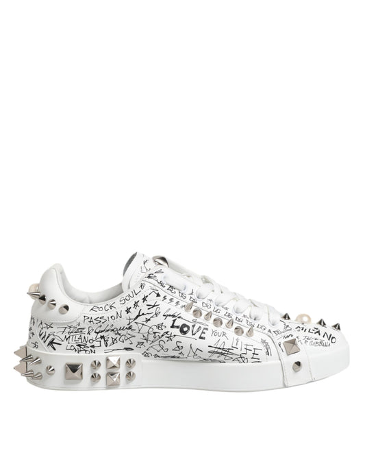 Dolce & Gabbana White Portofino Studded Men Sneakers Shoes
