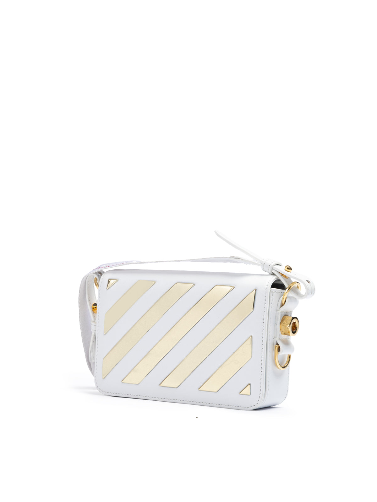 Off-White White/Gold  Metallic Stripe Mini Crossbody Bag
