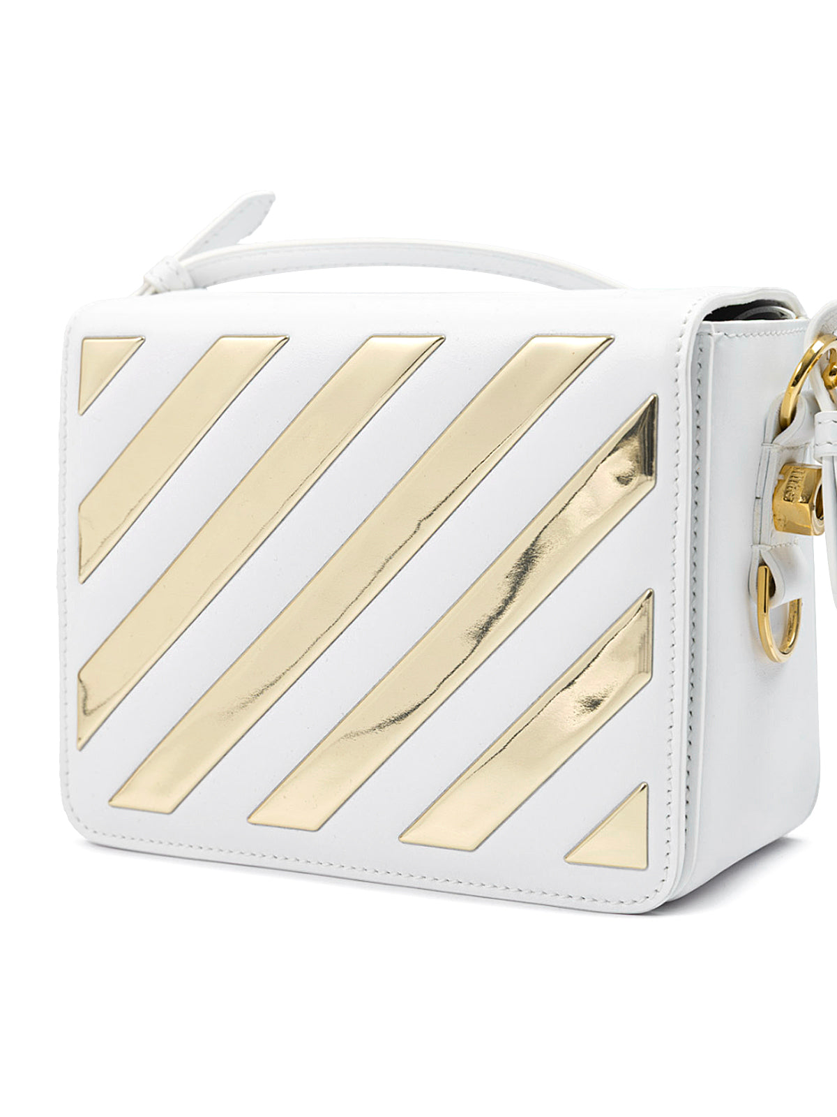 Off-White White/Gold  Metallic Stripe Crossbody Bag