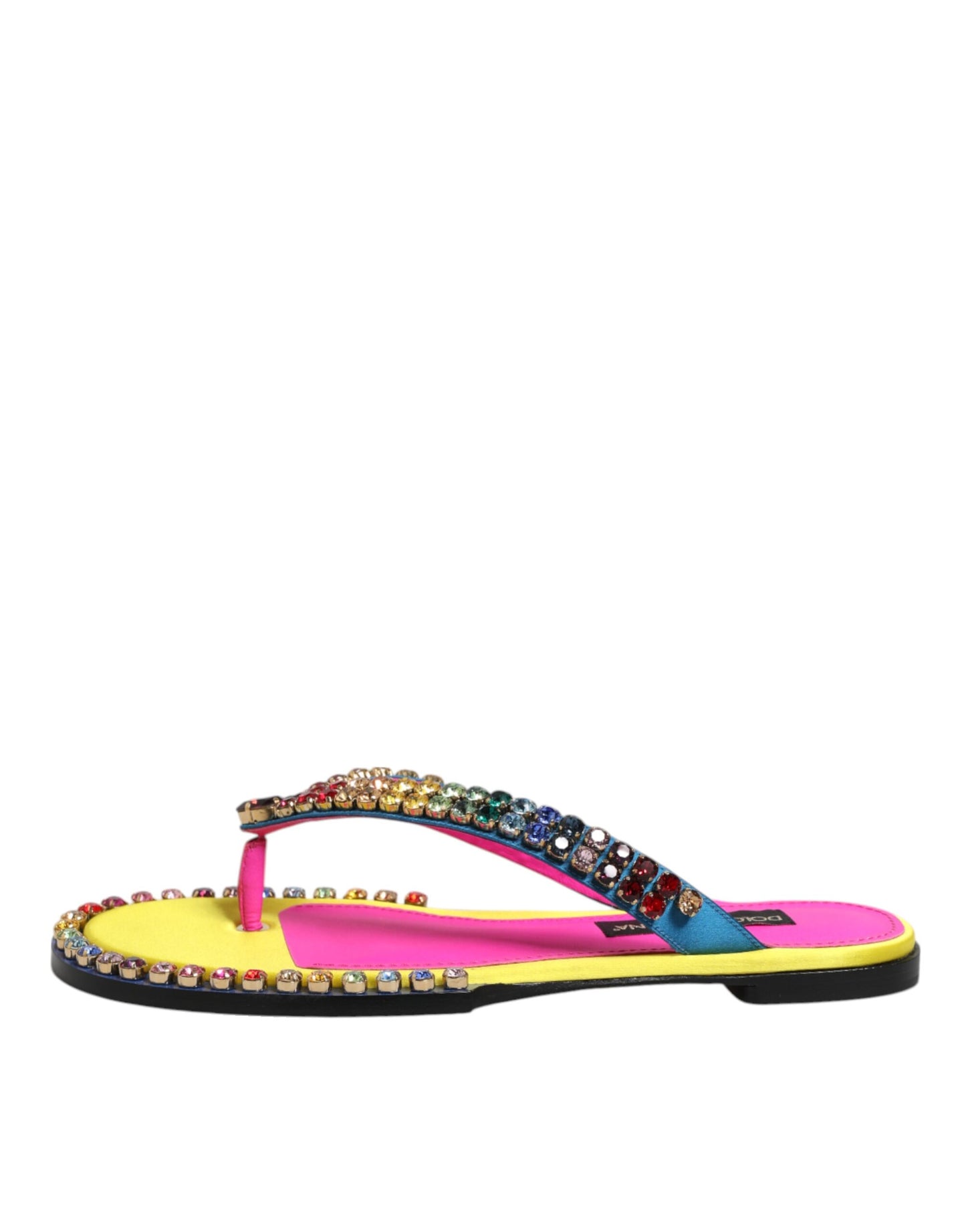 Dolce & Gabbana Multicolor Rhinestone Flip Flop Flat Sandals Shoes