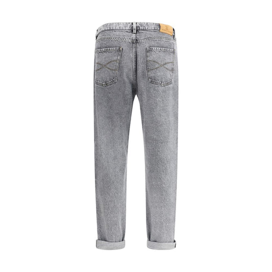 Brunello Cucinelli Gray Cotton Straight-Leg Jeans