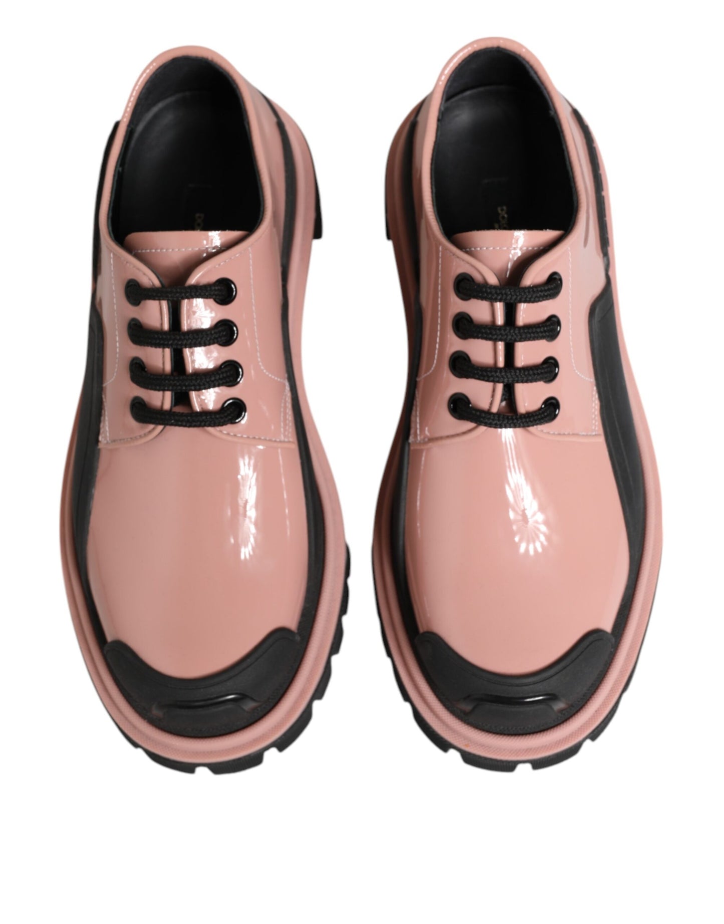 Dolce & Gabbana Light Powder Pink Black Leather Lace-Up Shoes