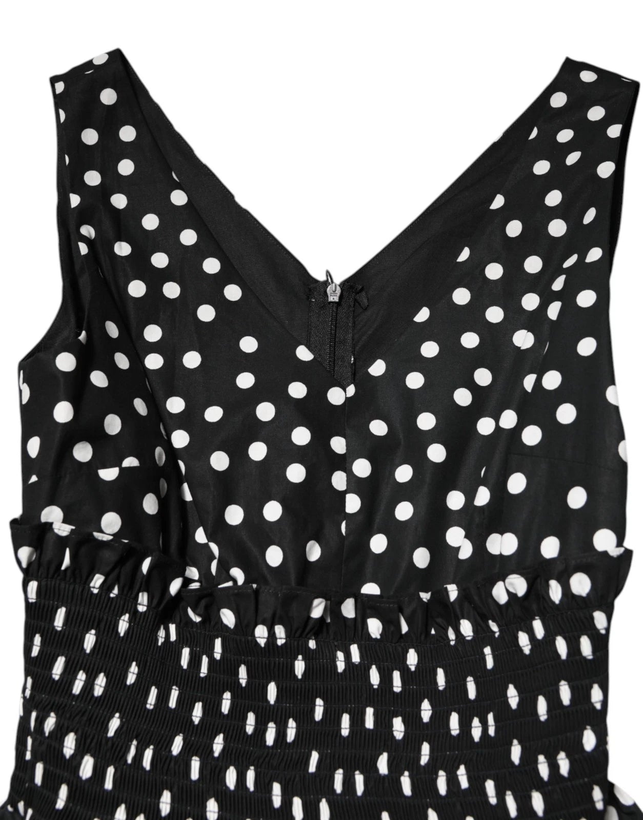 Dolce & Gabbana Black White Cotton Polka Dot Print V Neck Dress
