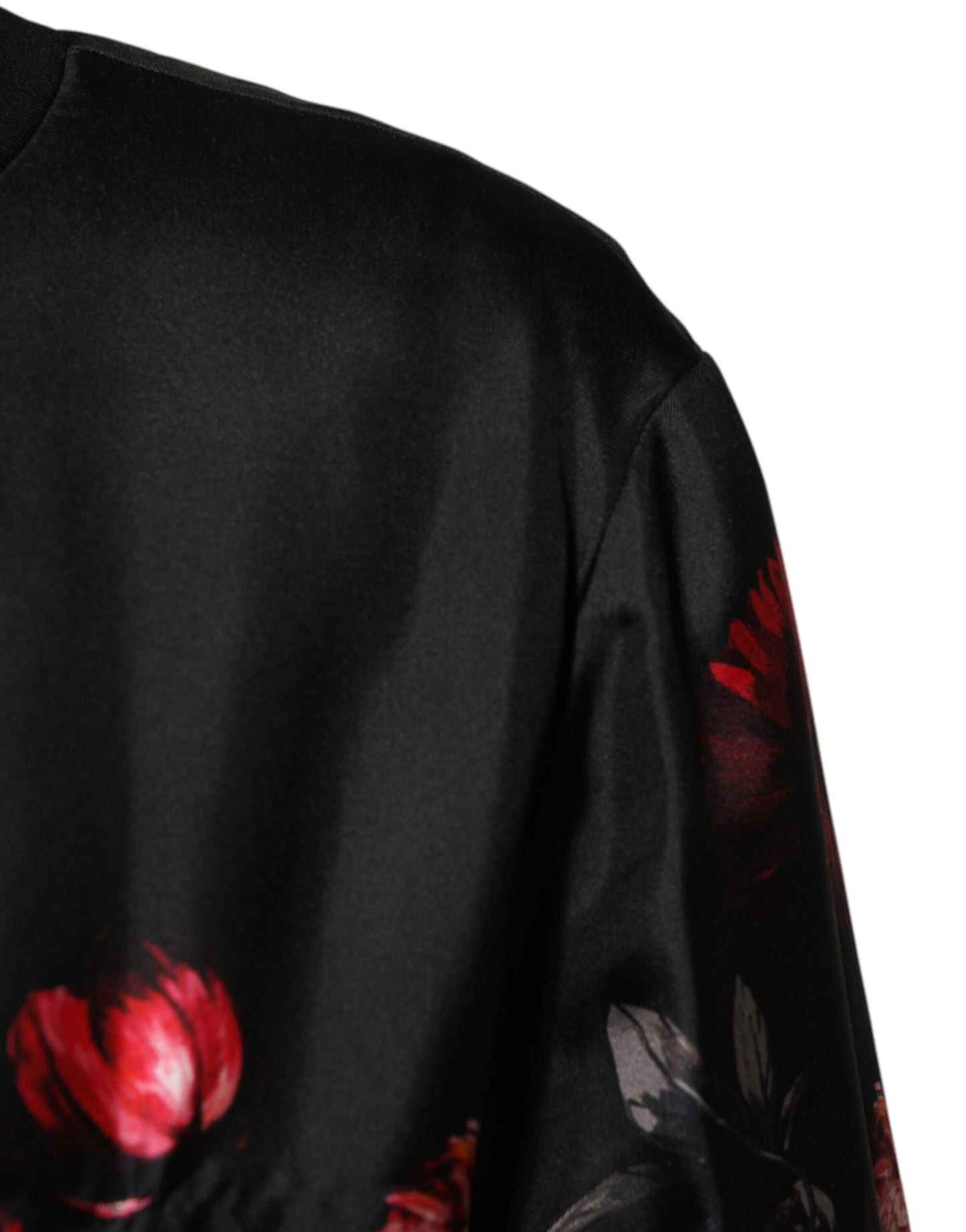 Dolce & Gabbana Black Red Floral Silk Bomber Blouson Jacket