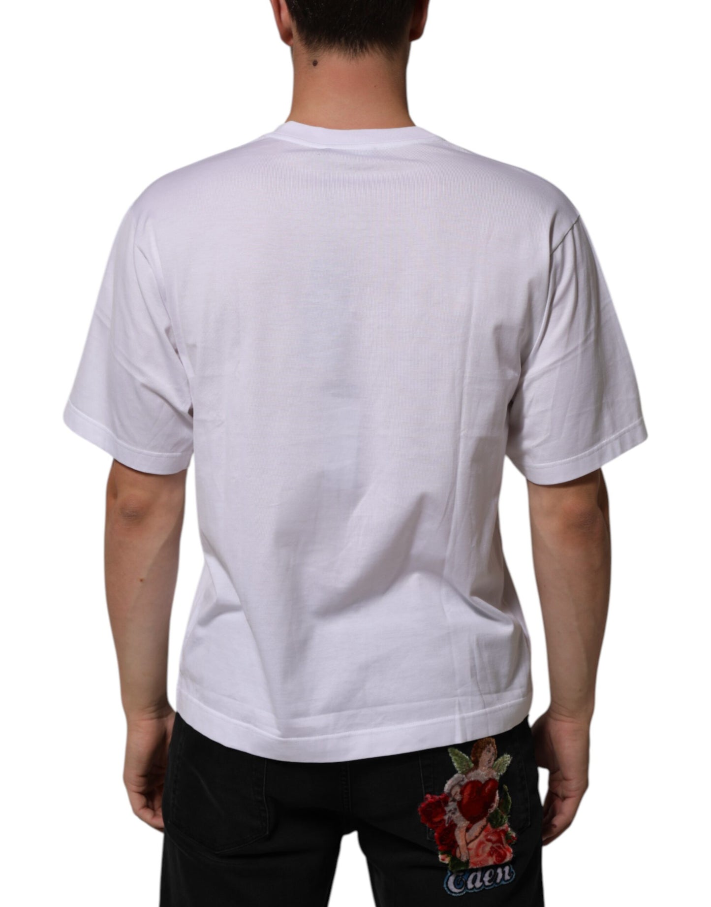 Dolce & Gabbana White Cotton Logo Patch Crew Neck Men T-shirt