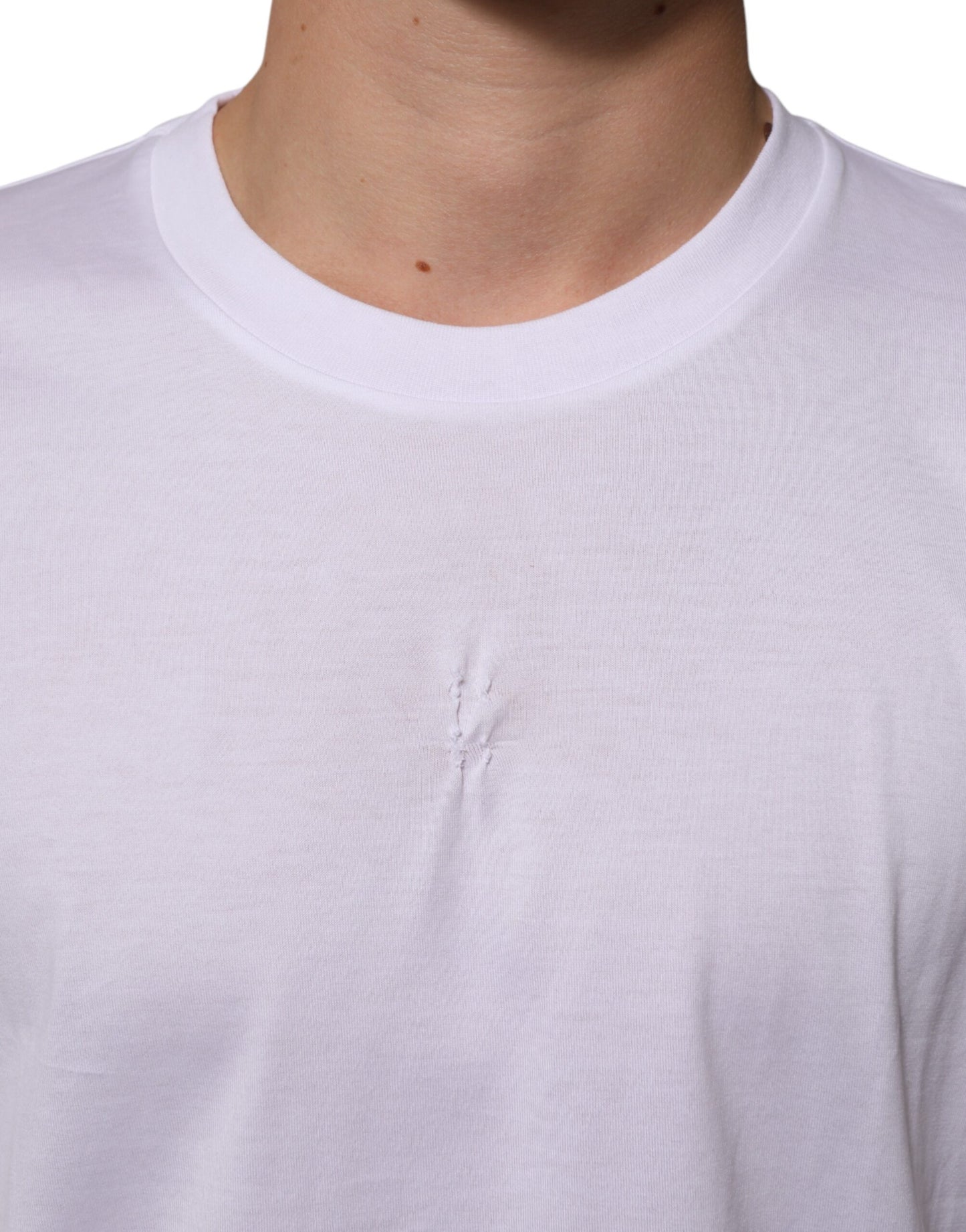 Dolce & Gabbana White Cotton Logo Patch Crew Neck Men T-shirt