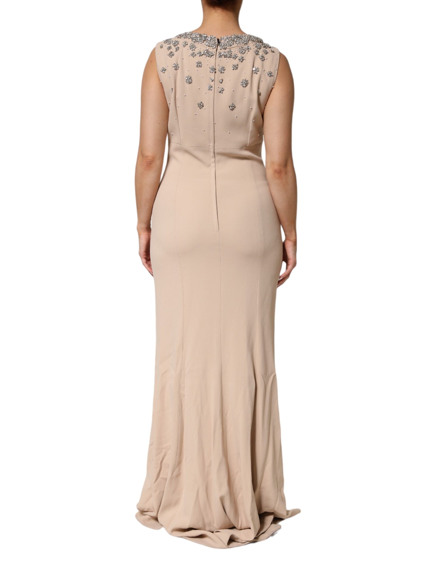 Dolce & Gabbana Nude Ecru Beaded Crystal Embellished Dress
