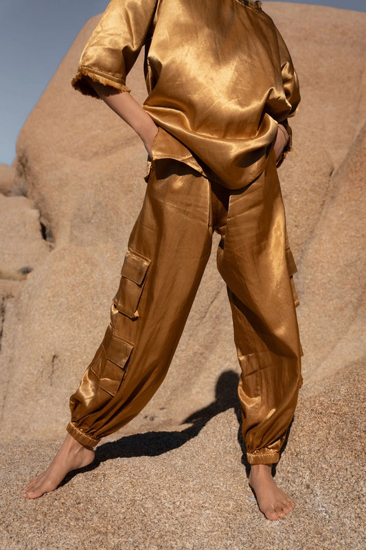 Silk cargo trousers.