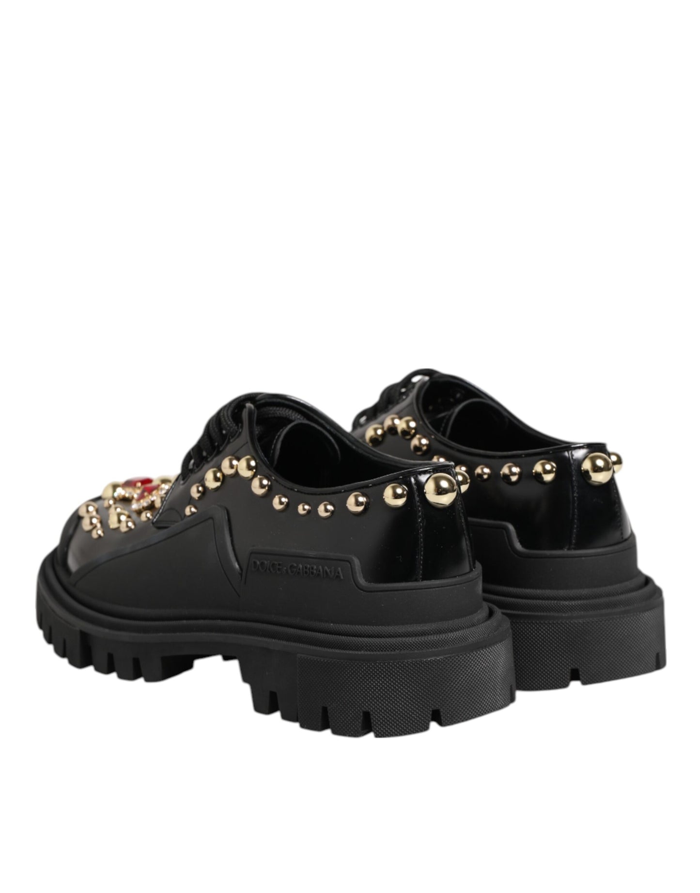 Dolce & Gabbana Black Leather Jeweled Crystals Derby Shoes
