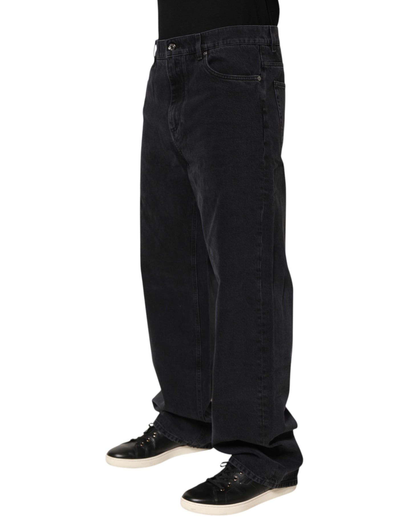 Dolce & Gabbana Black Denim Wide Leg Relaxed Fit Pants Jeans