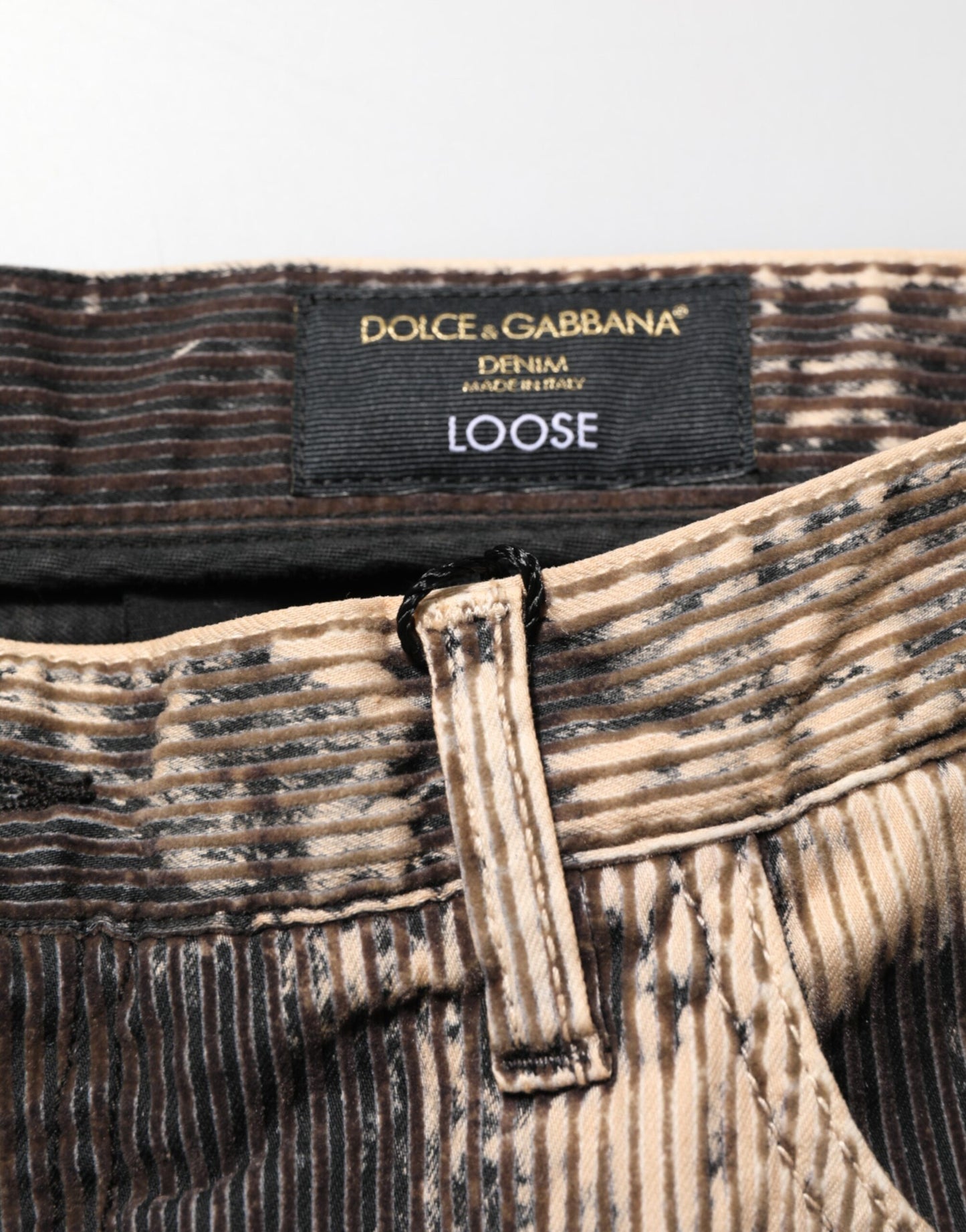 Dolce & Gabbana Beige Black Corduroy Tie-Dye Cotton Blend Pants