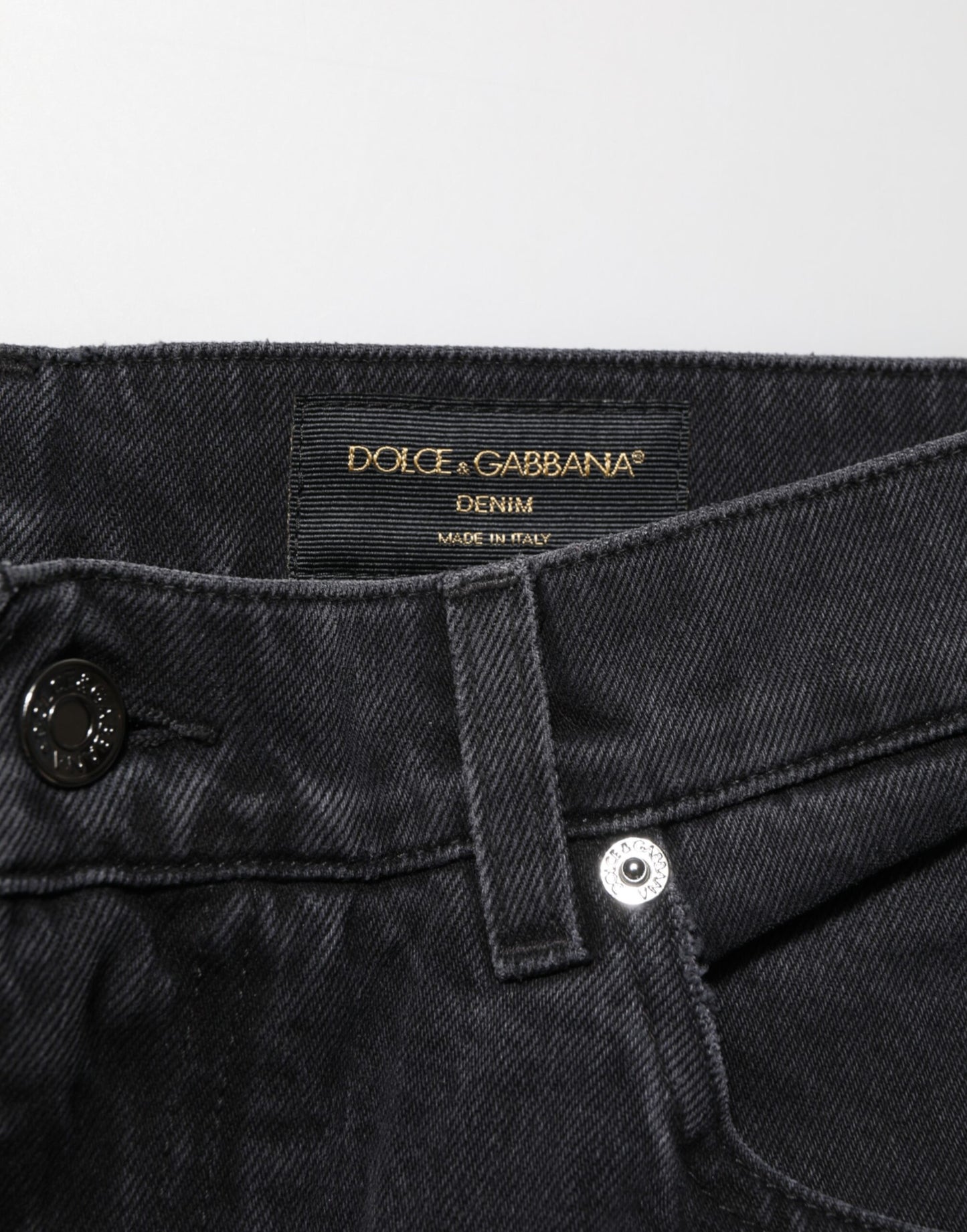 Dolce & Gabbana Black Cotton Logo Men Mid Waist Denim Jeans