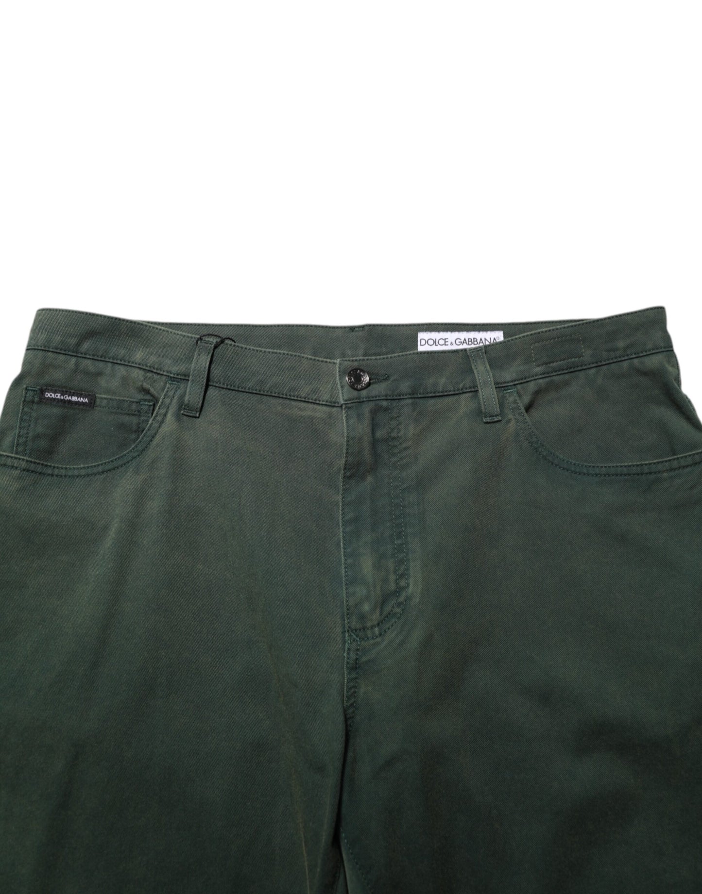 Dark Green Cotton Stretch Loose Denim Jeans
