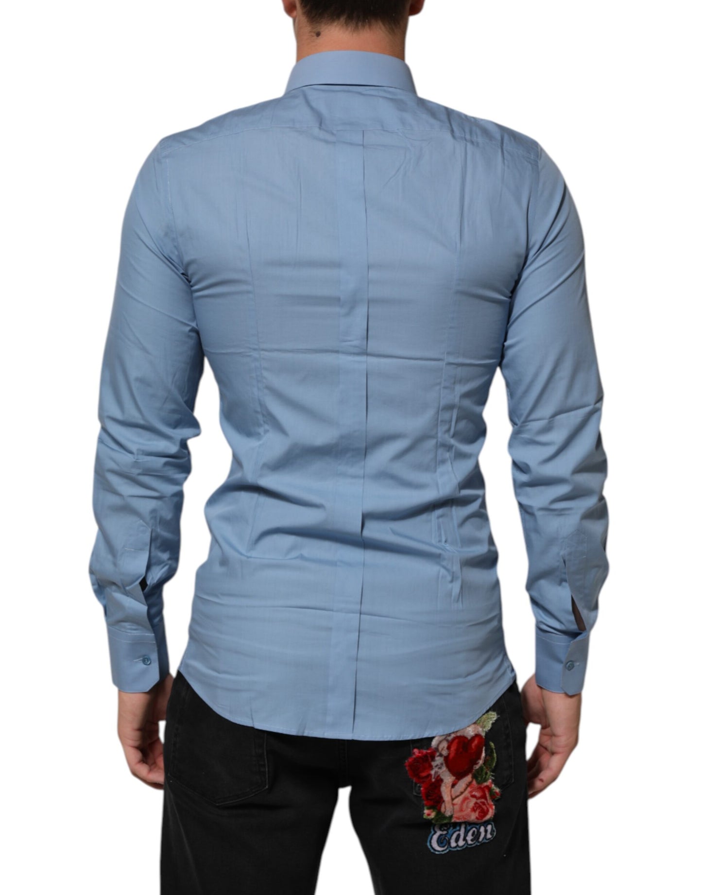 Blue Cotton Collared GOLD Formal Dress Shirt