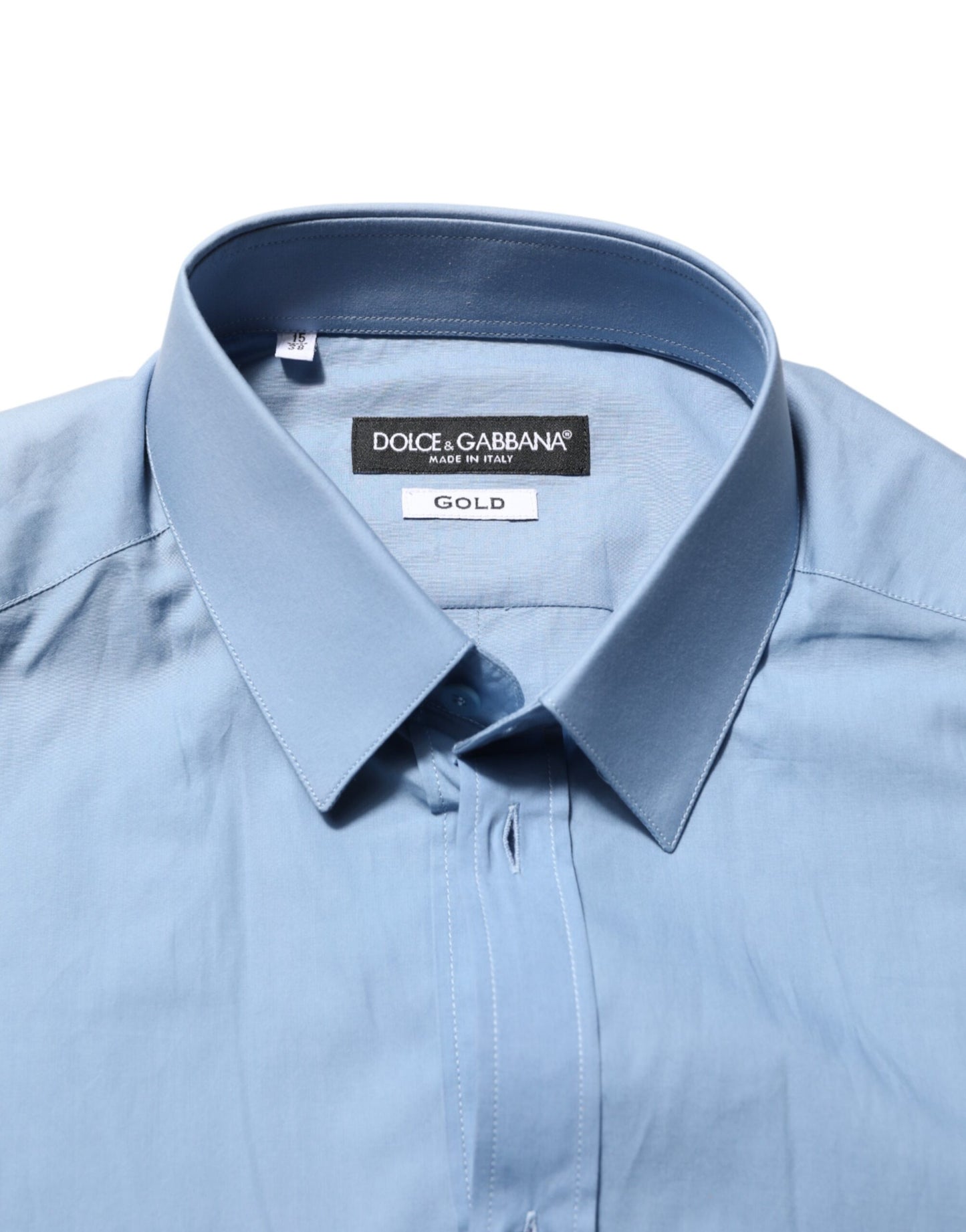 Blue Cotton Collared GOLD Formal Dress Shirt