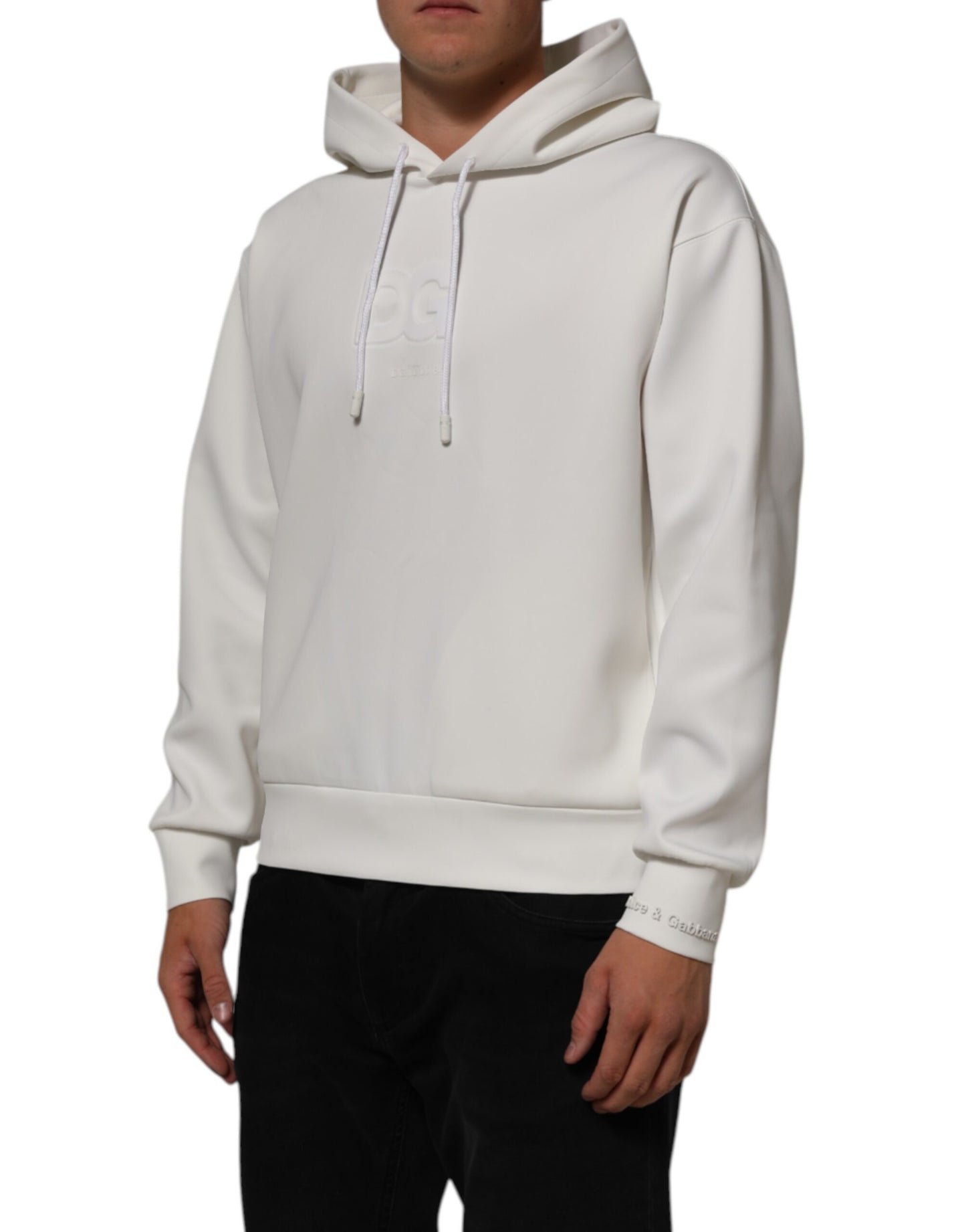 Dolce & Gabbana White Logo Hooded Men Sweatshirt  Sweater