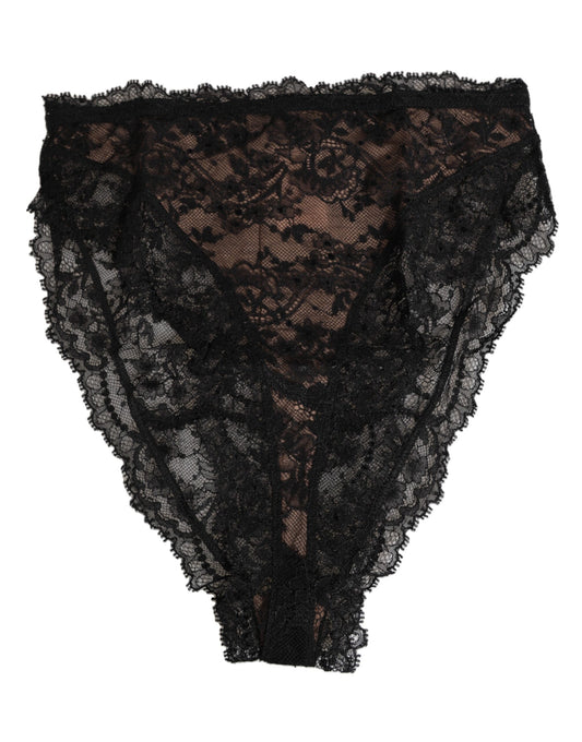Dolce & Gabbana Black Floral Lace Mesh High Brief Panty Underwear