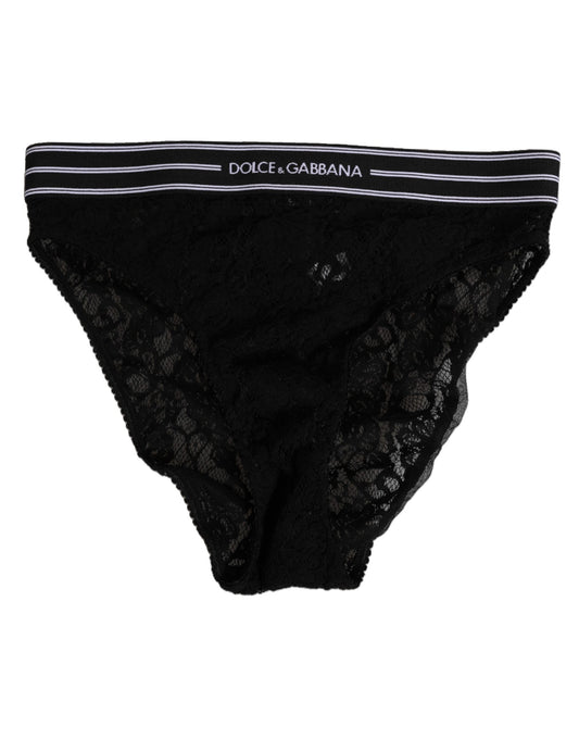 Dolce & Gabbana Black Lace Slip Brief Logo Waistband Underwear