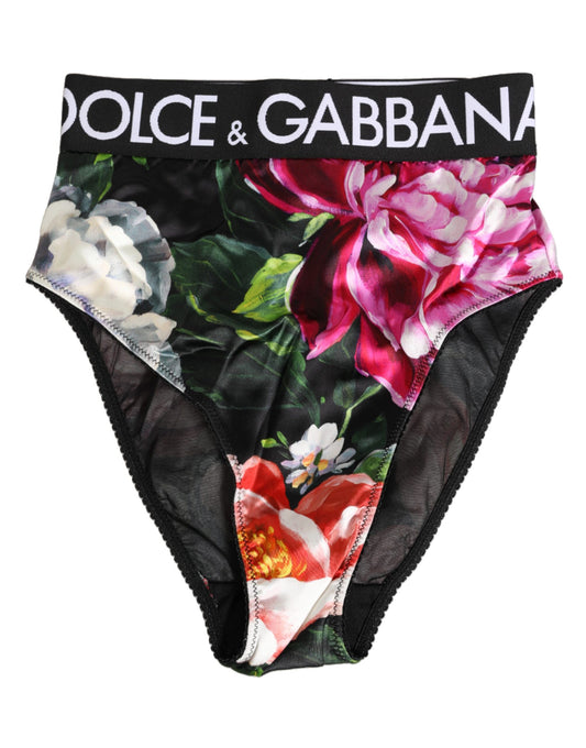 Dolce & Gabbana Black Floral Print High Waist Panty Underwear