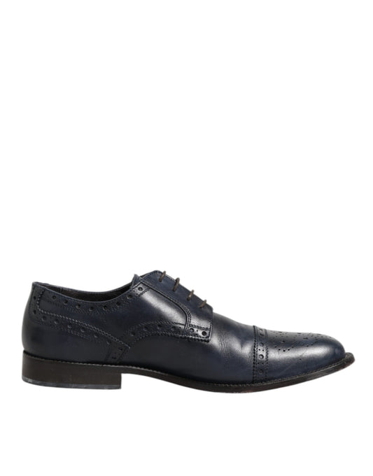 Daniele Alessandrini Blue Leather Wingtip Lace-up Formal Derby Shoes
