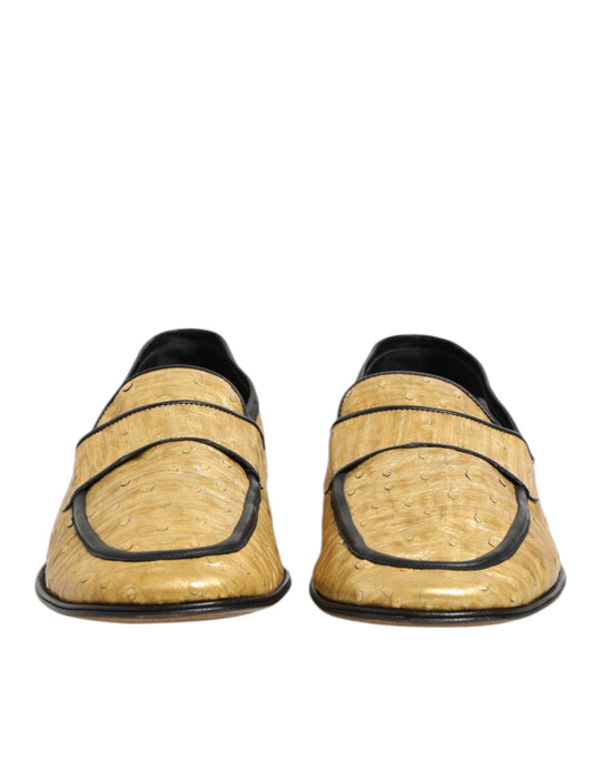 Dolce & Gabbana Yellow Black Leather Slip On Loafers Shoes