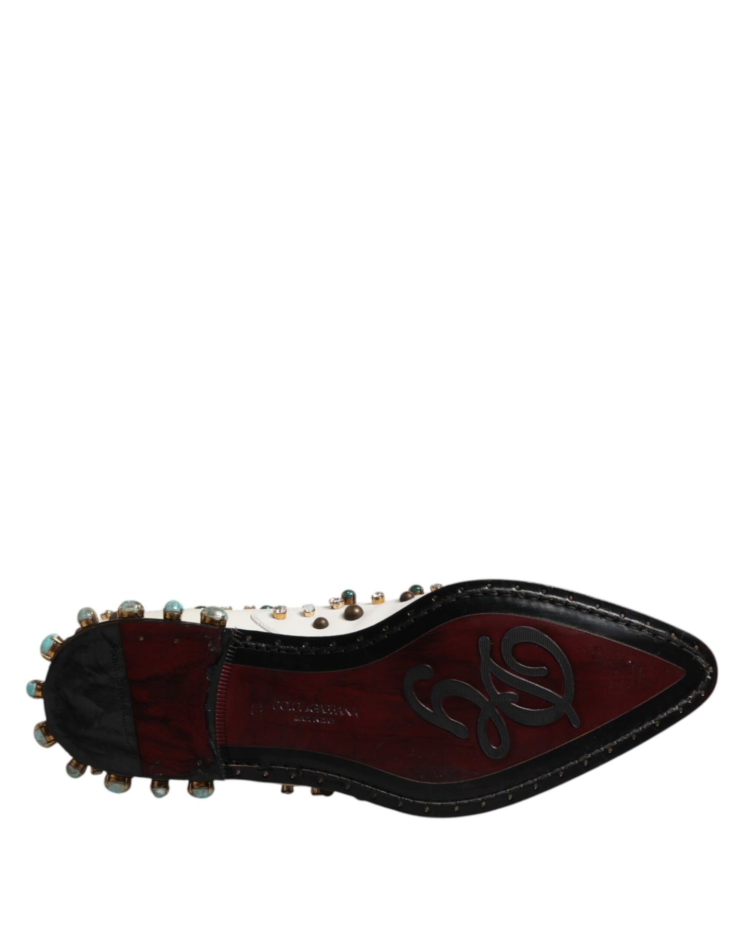 Dolce & Gabbana White Leather Crystals Embellished Derby Shoes