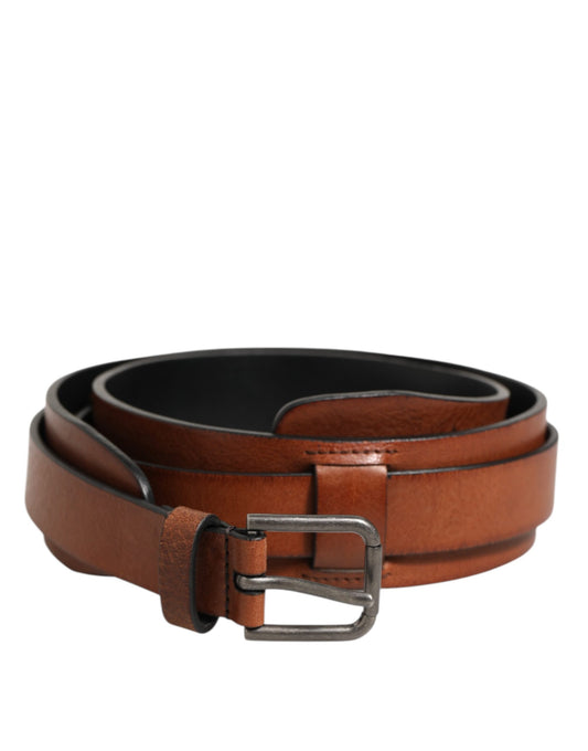Dolce & Gabbana Brown Classic Gold Metal Logo Buckle Men Belt