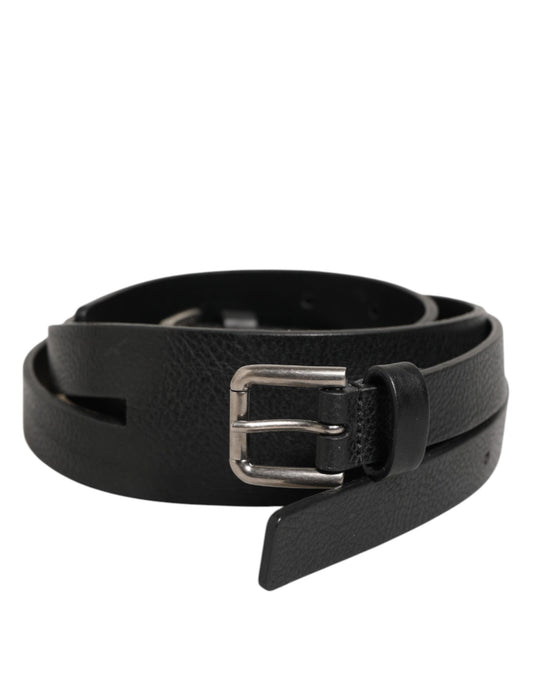 Dolce & Gabbana Black Double Strap Leather Gold Buckle Belt