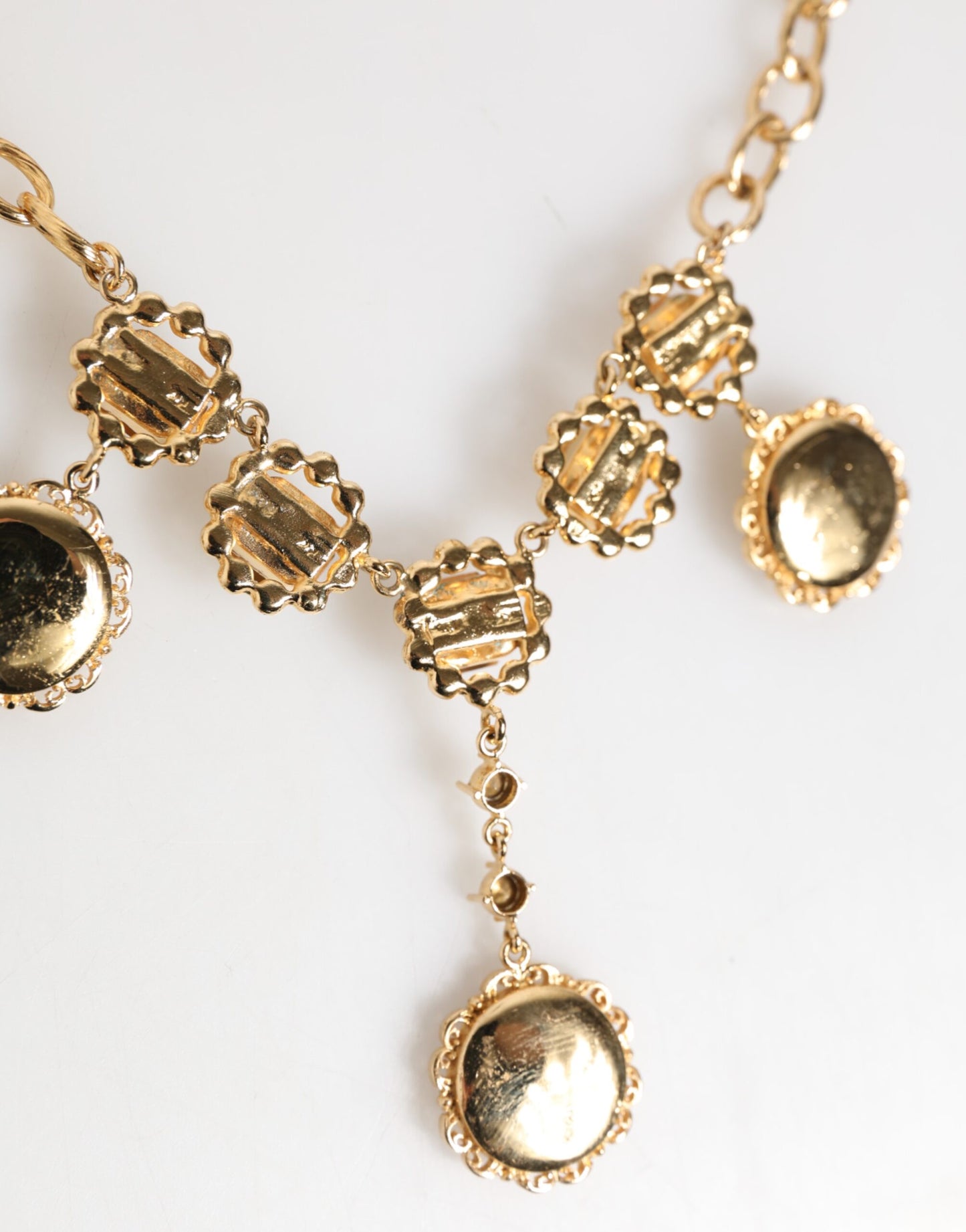 Dolce & Gabbana Gold Crystal Clock Pendant Statement Jewelry Necklace