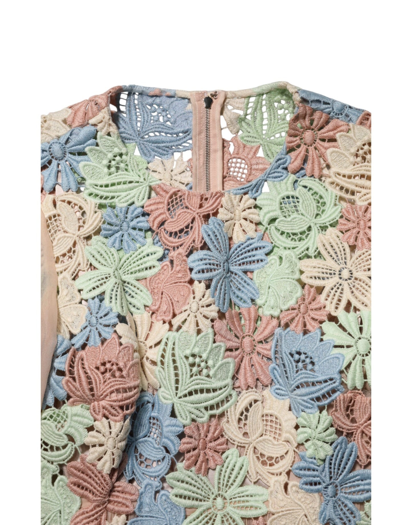 Dolce & Gabbana Pink Floral Embroidery Pleated A-line Dress