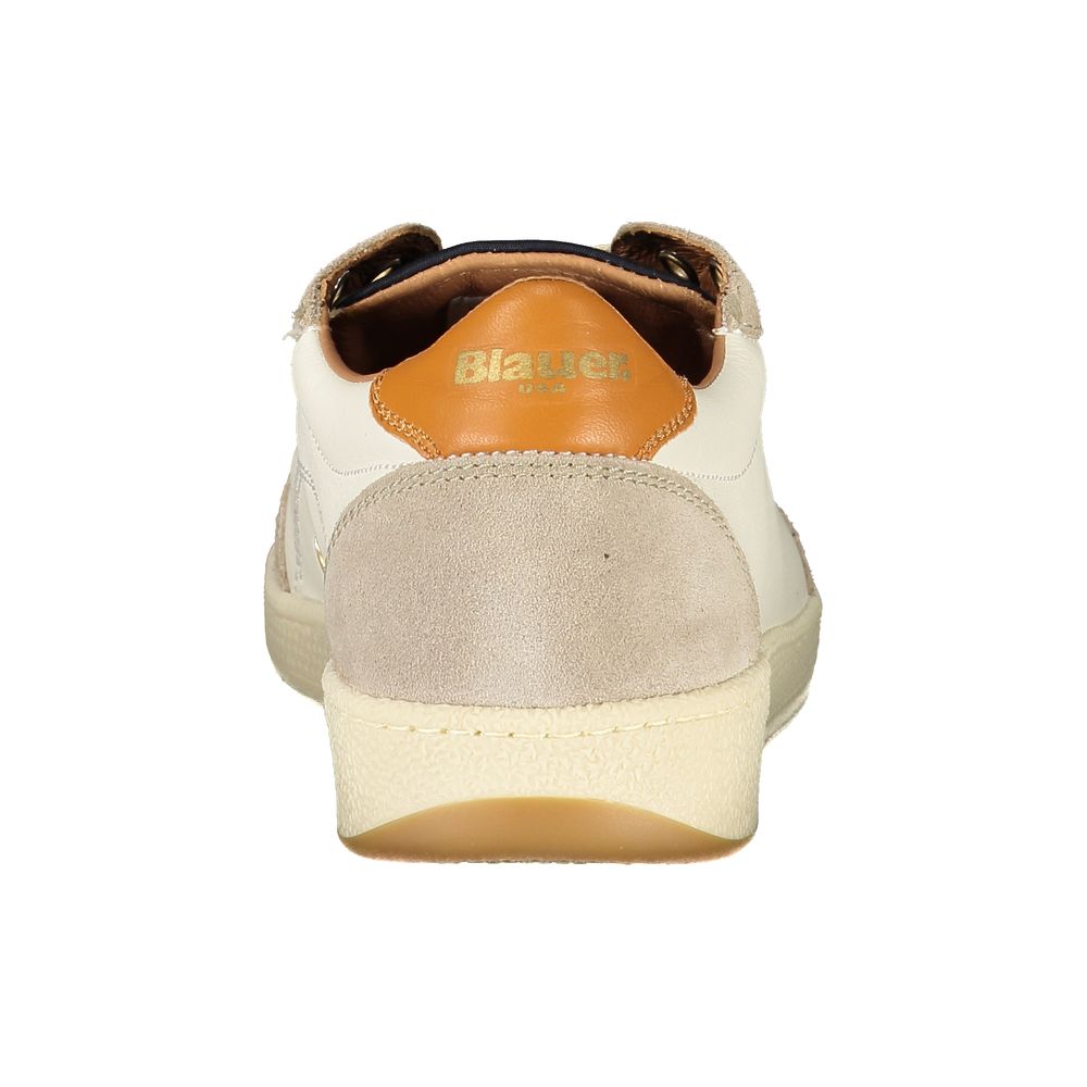 Blauer White Leather Men Sneaker