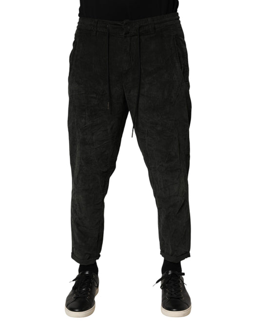 Dondup Black Mid Waist Cropped Corduroy Men Trouser Pants