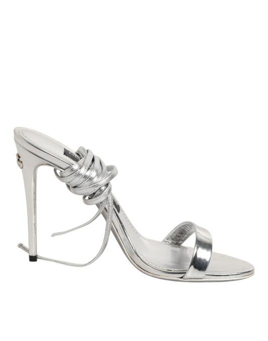Dolce & Gabbana Silver Strappy High Heels Sandals Shoes