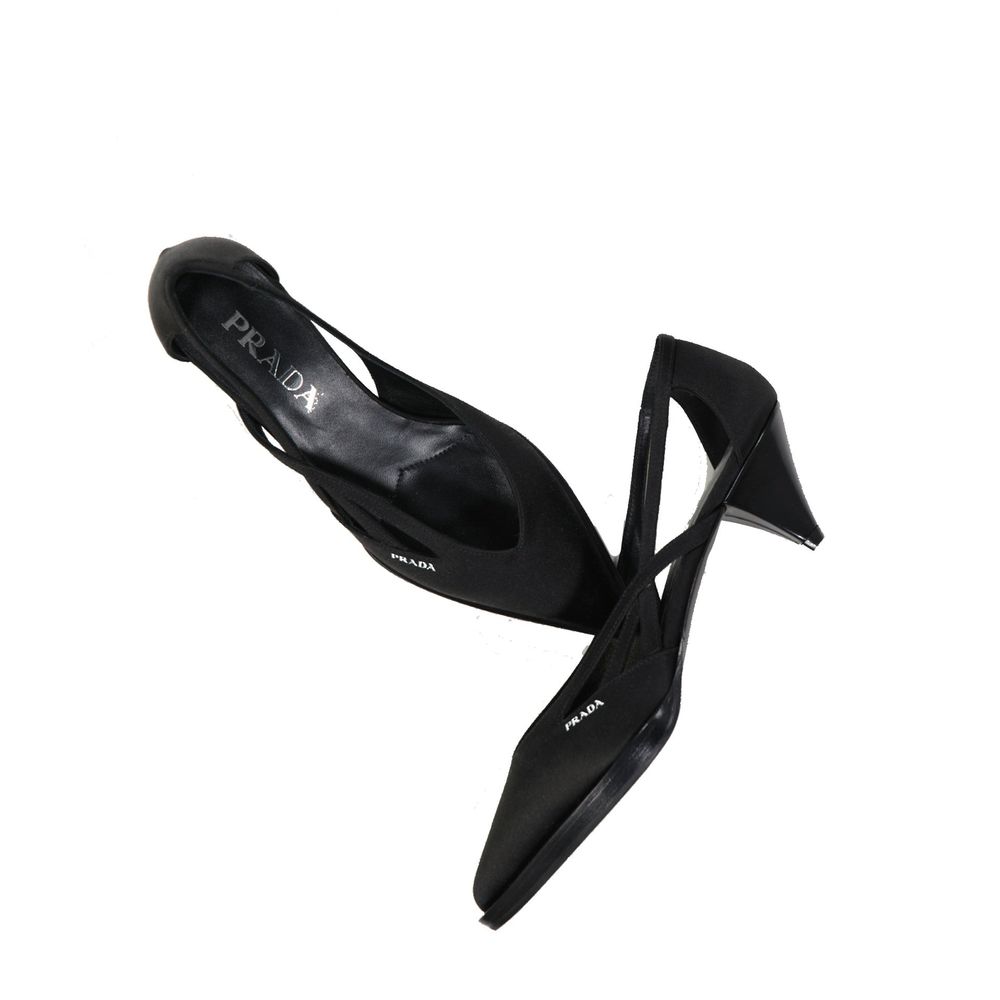 Prada Black Silk Mid Heel Pumps