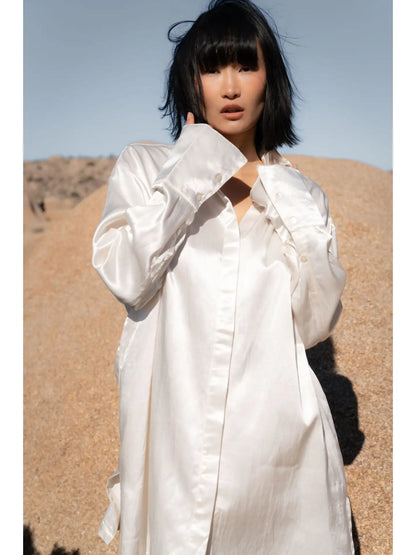 Forever My Muse Silk Shirt Dress WHITE