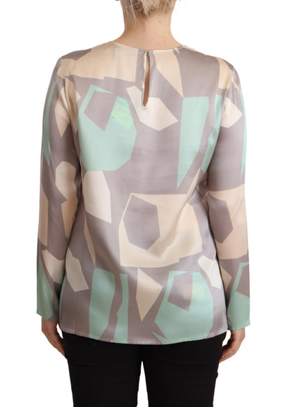 Fabiana Filippi Multicolor Silk Long Sleeves Round Neck Top Blouse