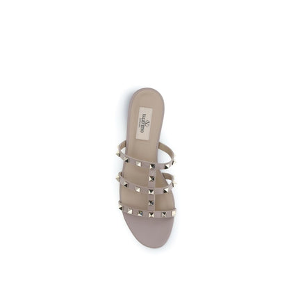 Valentino Garavani Beige Calf Leather Bos Taurus Flat Sandals