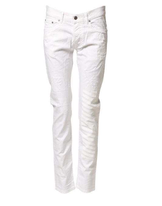 Daniele Alessandrini White Cotton Stretch Skinny Denim Jeans